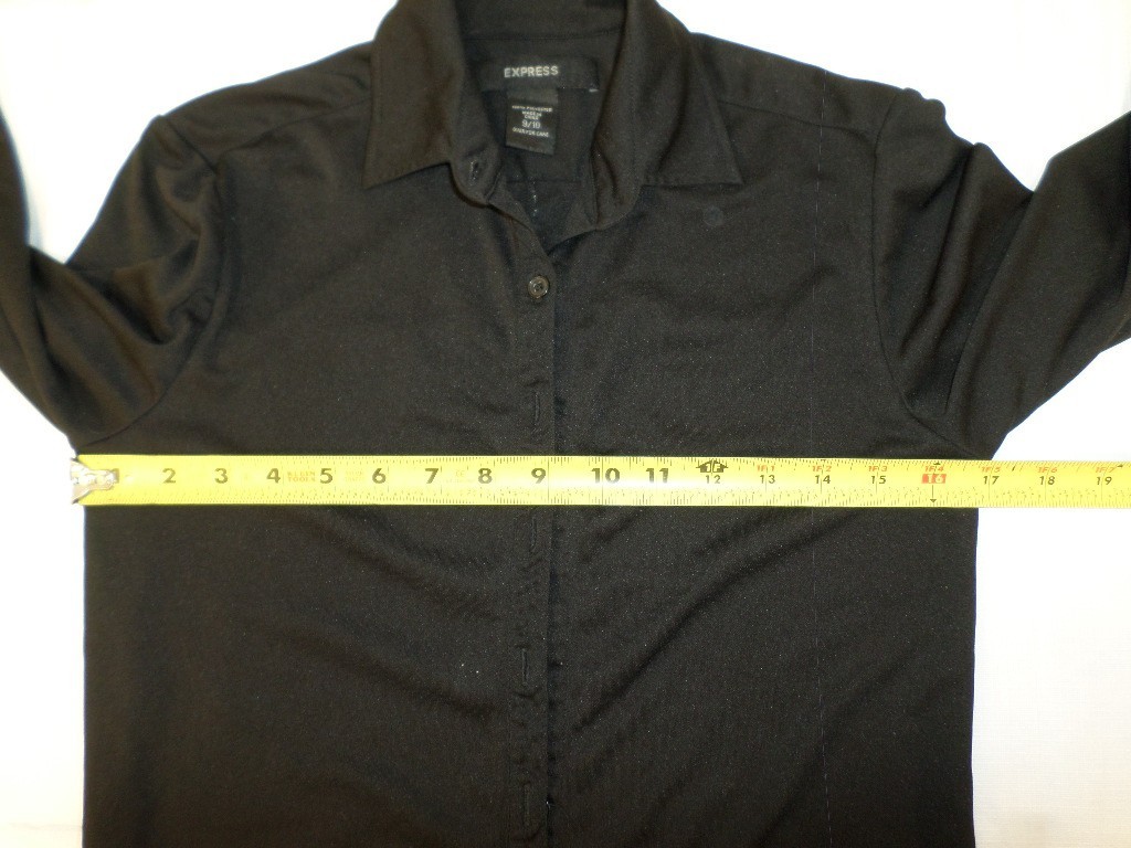 DESIGNER EXPRESS 100% POLYESTER LONG SLEEVE BUTTON UP BLACK DRESS SIZE 9/10