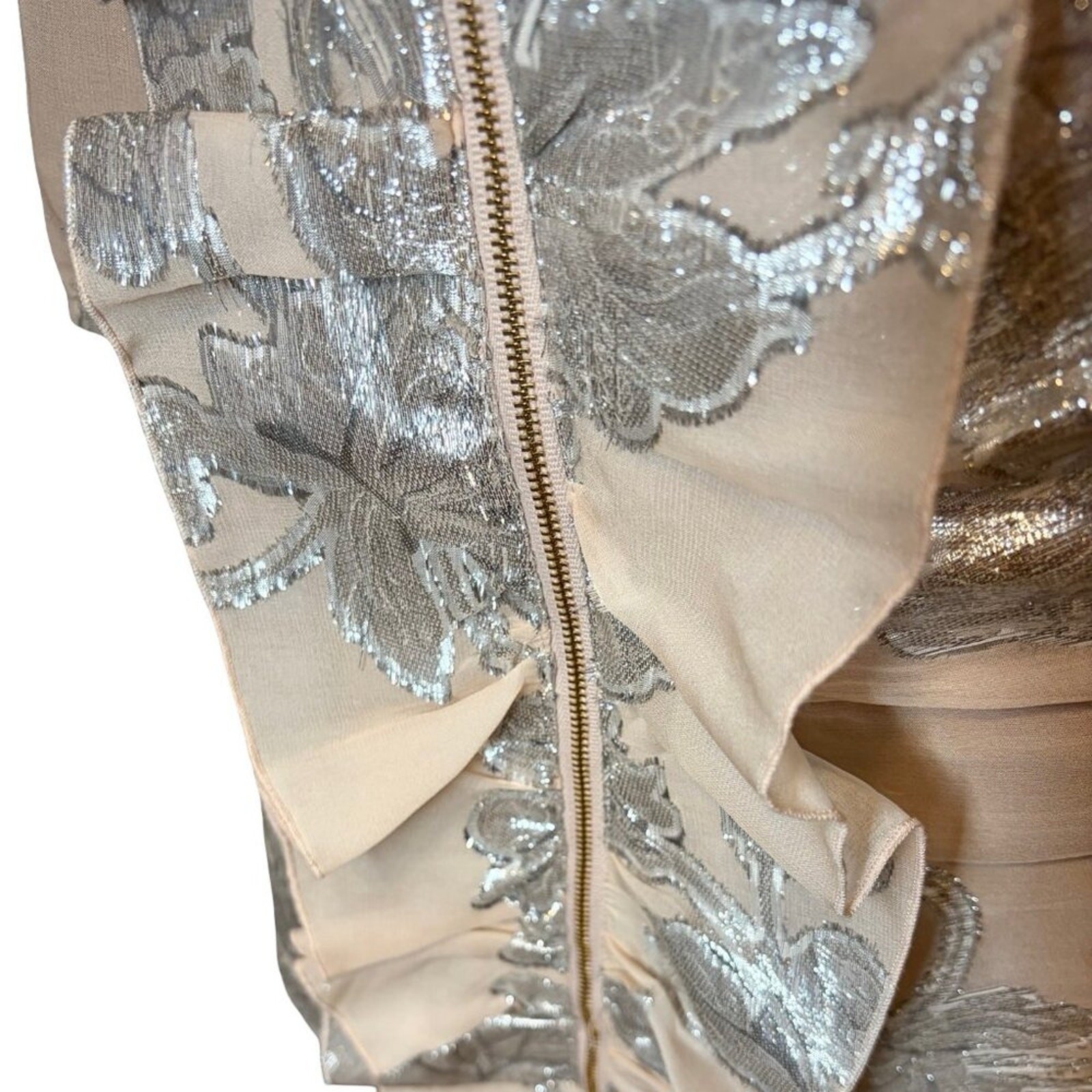 Self-Portrait Metallic Fil Coupe’ Ruffle Minidress in Blush Pink Sz 4 Sprng 2016