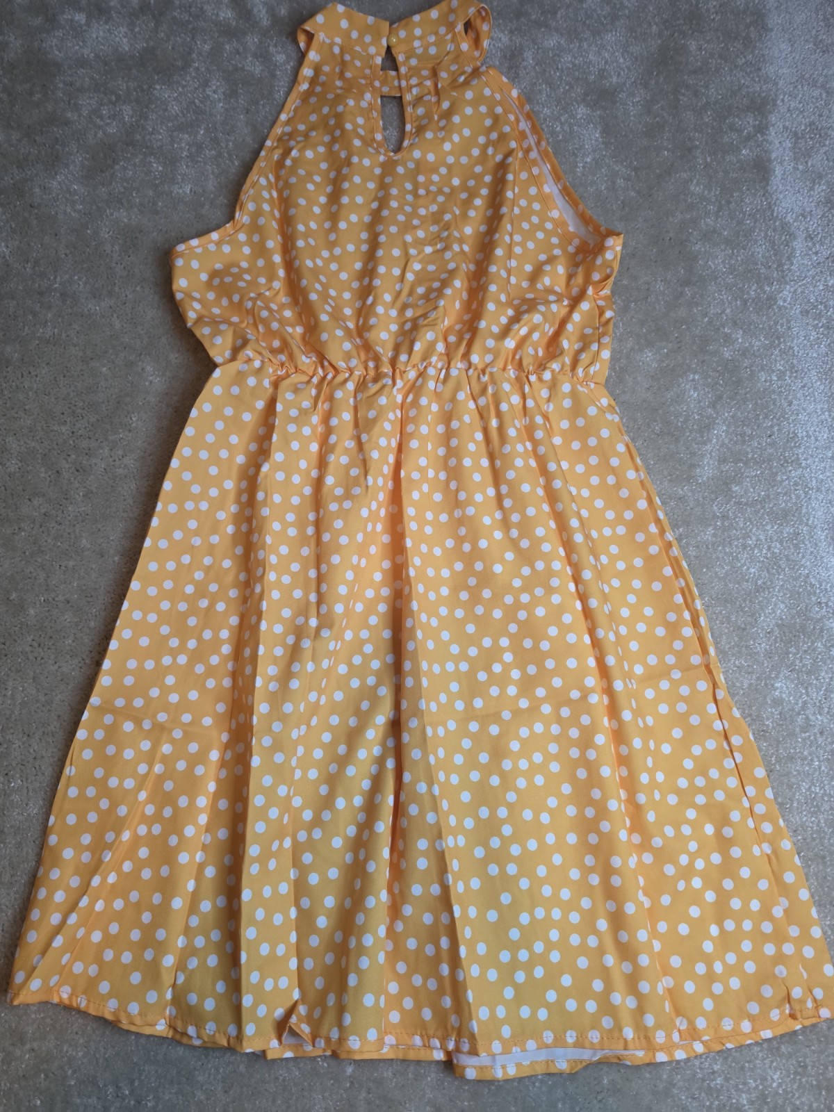 Women’s Small Yellow Polka Dot Halter Dress Sleeveless Summer Mini Sundress