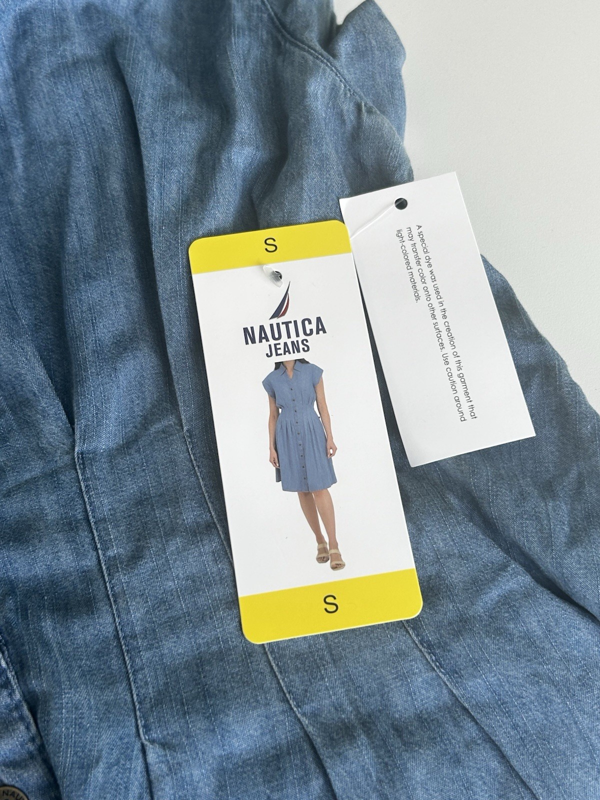 NWT Nautica Jeans Chambray Button Front Shirt Dress Womens Small Blue Cap Sleeve