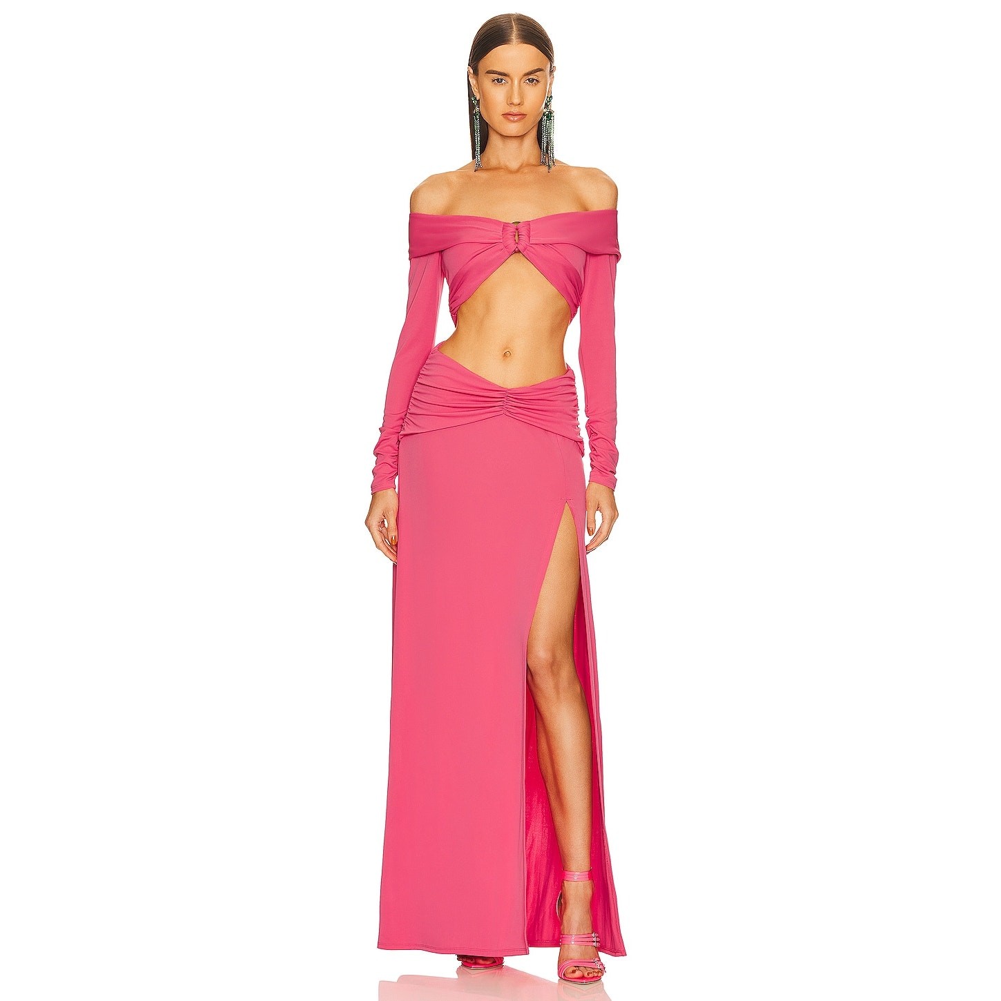 NWT DUNDAS x REVOLVE Elowen Maxi Dress Womens M Sexy Chic Hot Pink Y2K Bardot