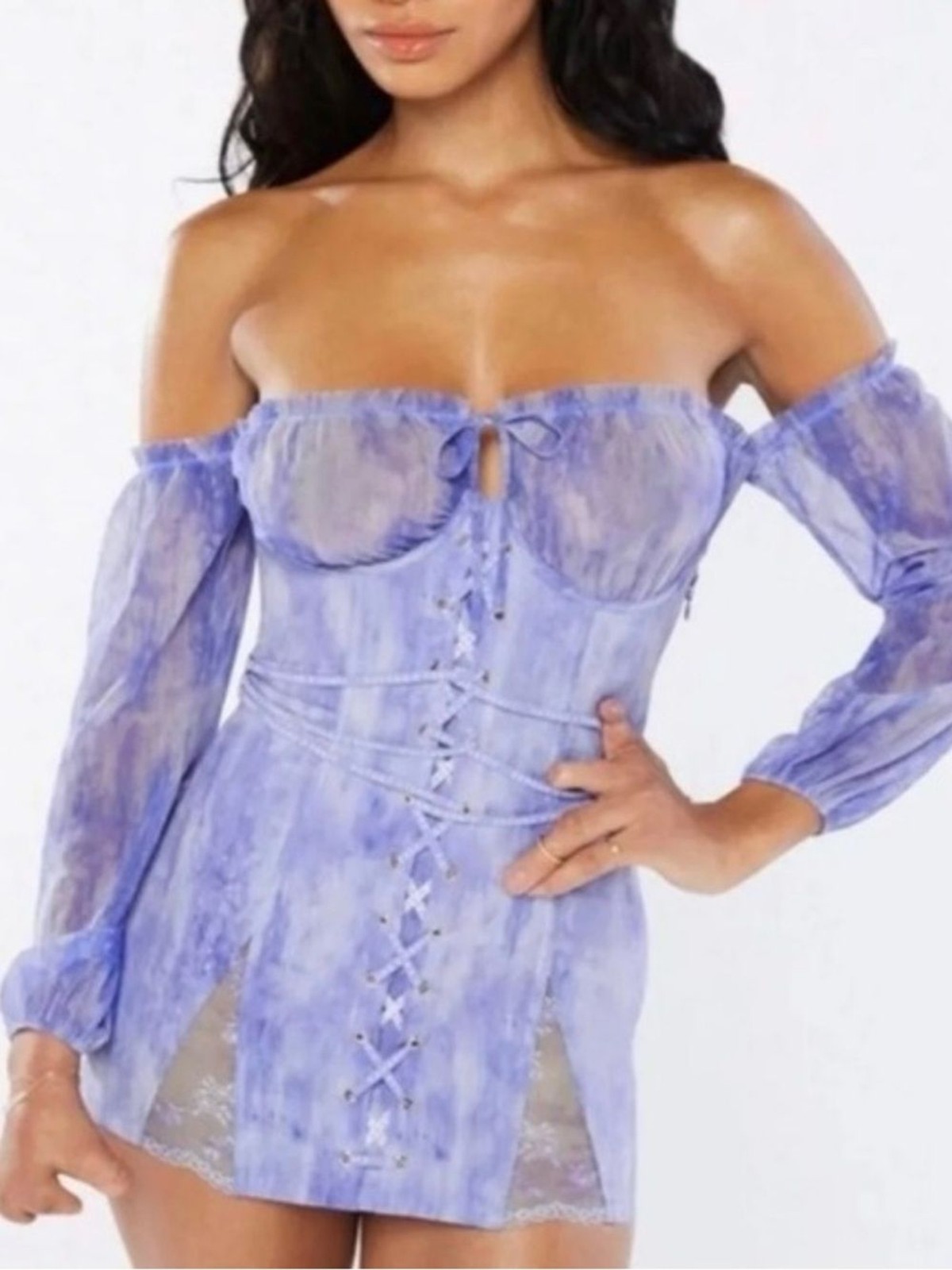Savage x Fenty Purple Tie Dye Corset Mini Dress Mesh Size S