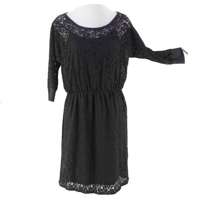 Staci Woo NEW $88 Sz M Black Lace 3/4 Sleeve Cotton Nylon Poly Blend Dress