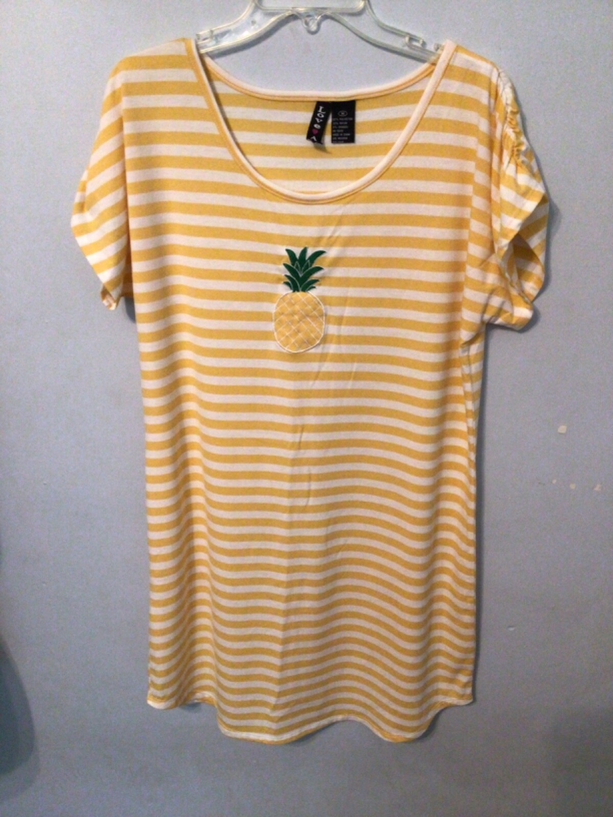 LOVE Ari Yellow White Stripe Pineapple Cover Up Dress Cap Sleeve Cruise Beach M