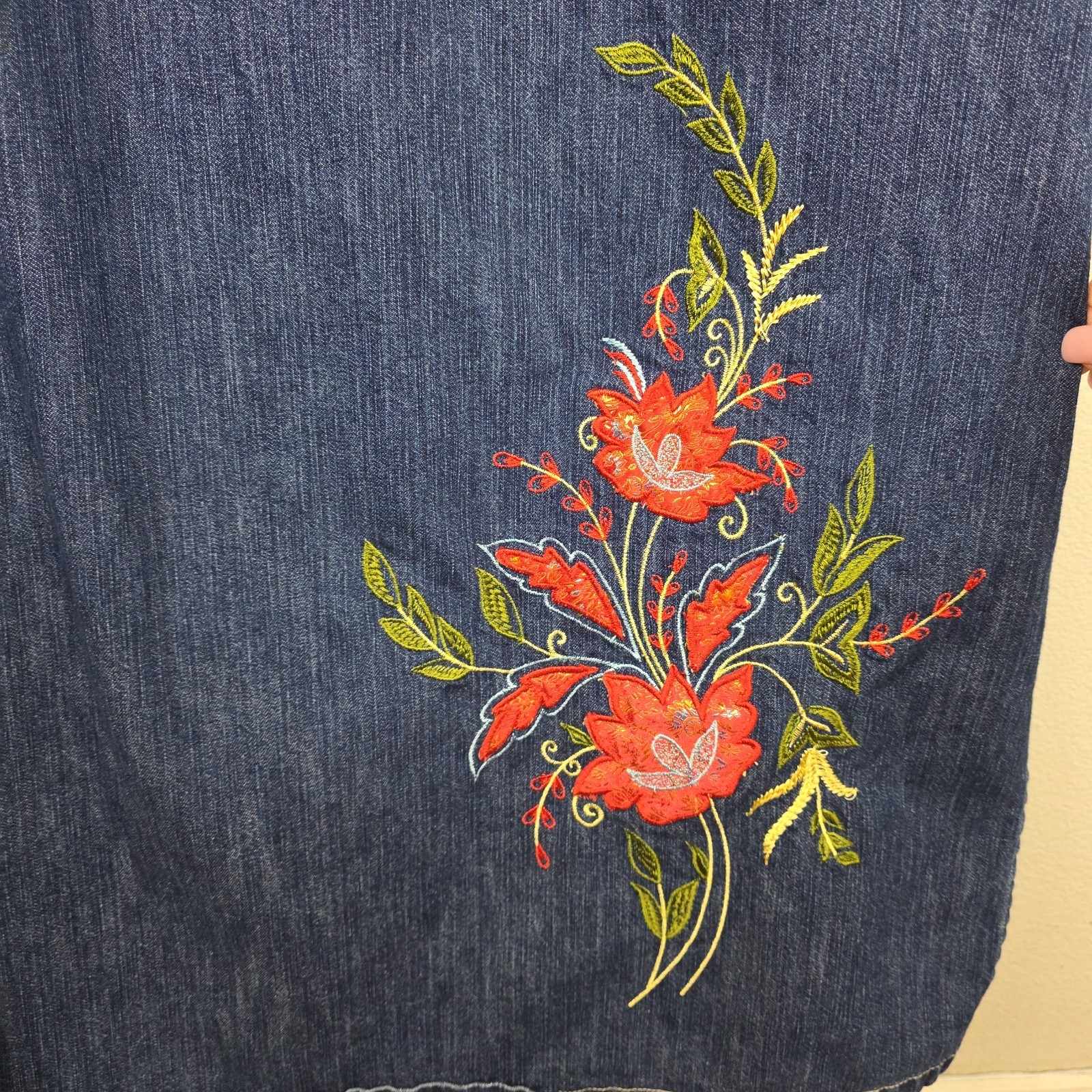 VTG Denim 2 Pc Set Maxi Dress Button Top 18W Western Boho 90s Embroidered Floral