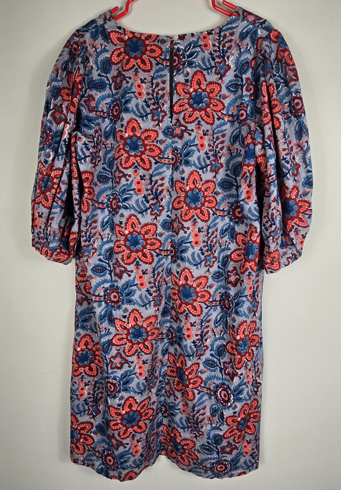 Fitzroy & Willa Puff Sleeve Midi Shift Dress Floral Boho Lined 100% Cotton XL