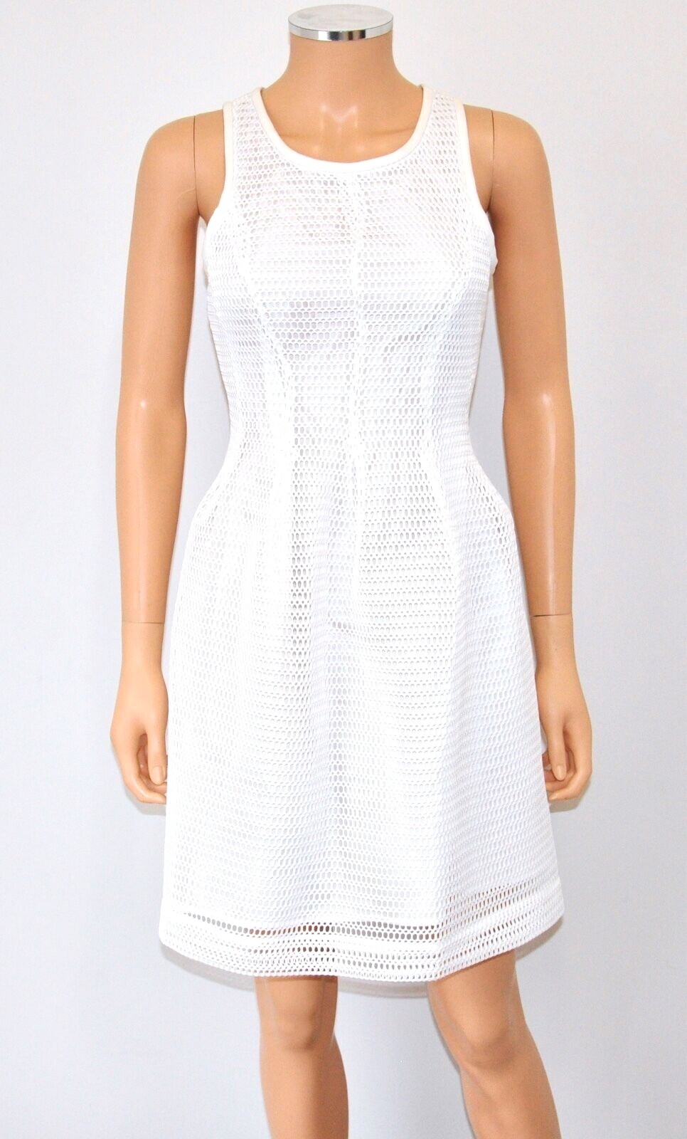 BEULAH White Sleeveless Structured Polyurethane Coated Netting Dress – S
