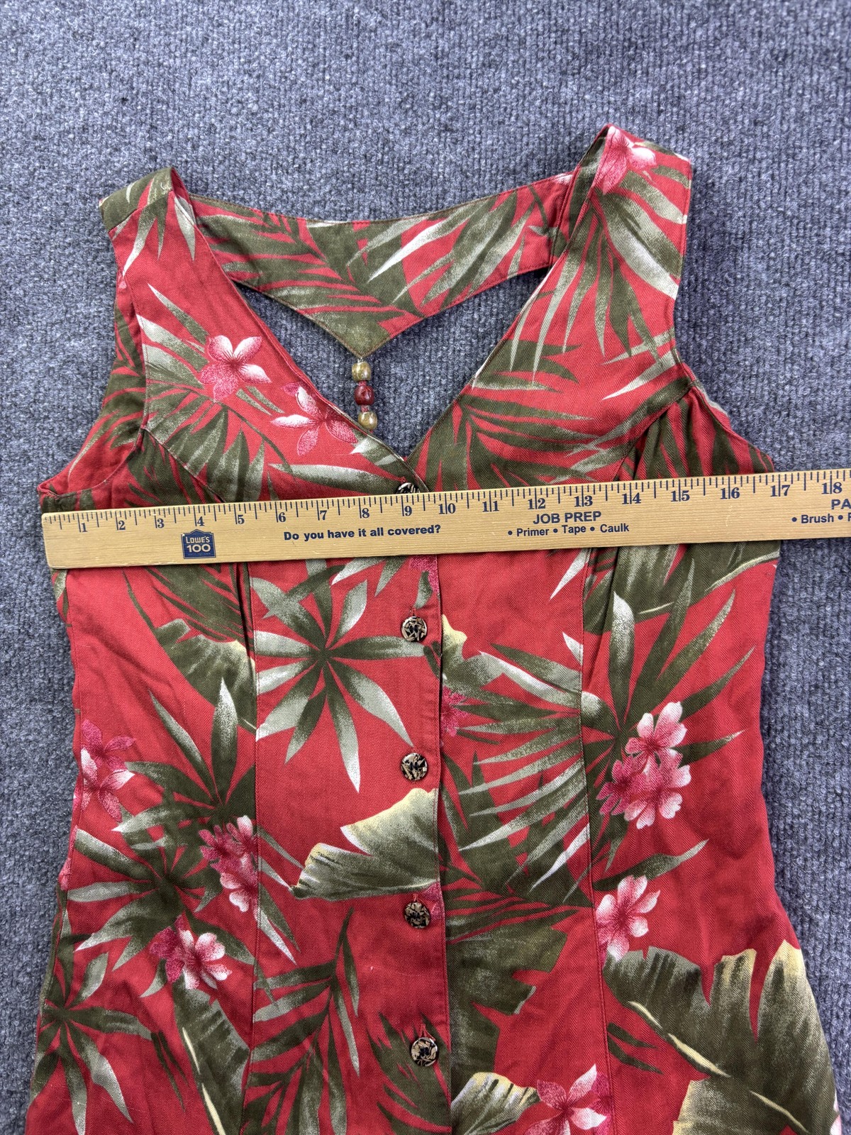 Bahama Beach Dress Womens Small Red Tropical Floral Button Front Midi Sundress