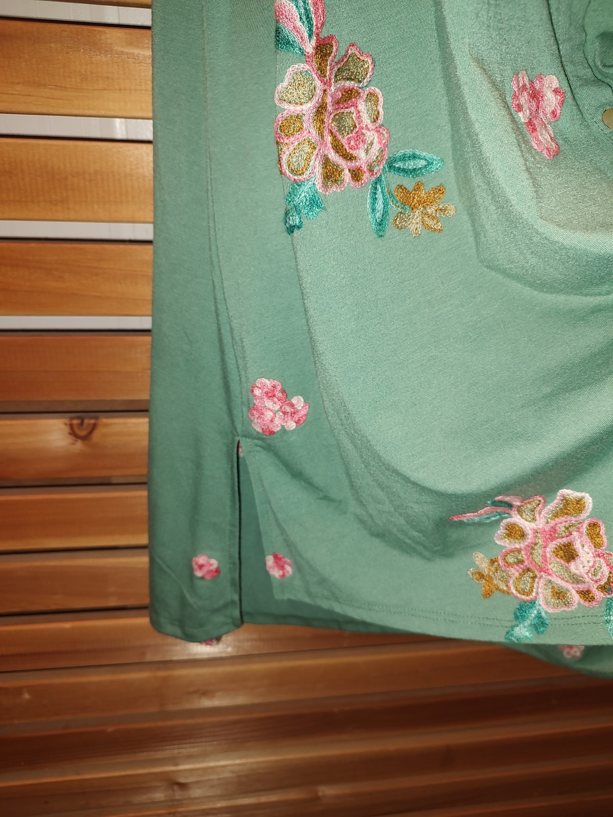 Green Flare Swing Fig & Flower Medium DRESS Stretch Prairie Roses Casual Beauty