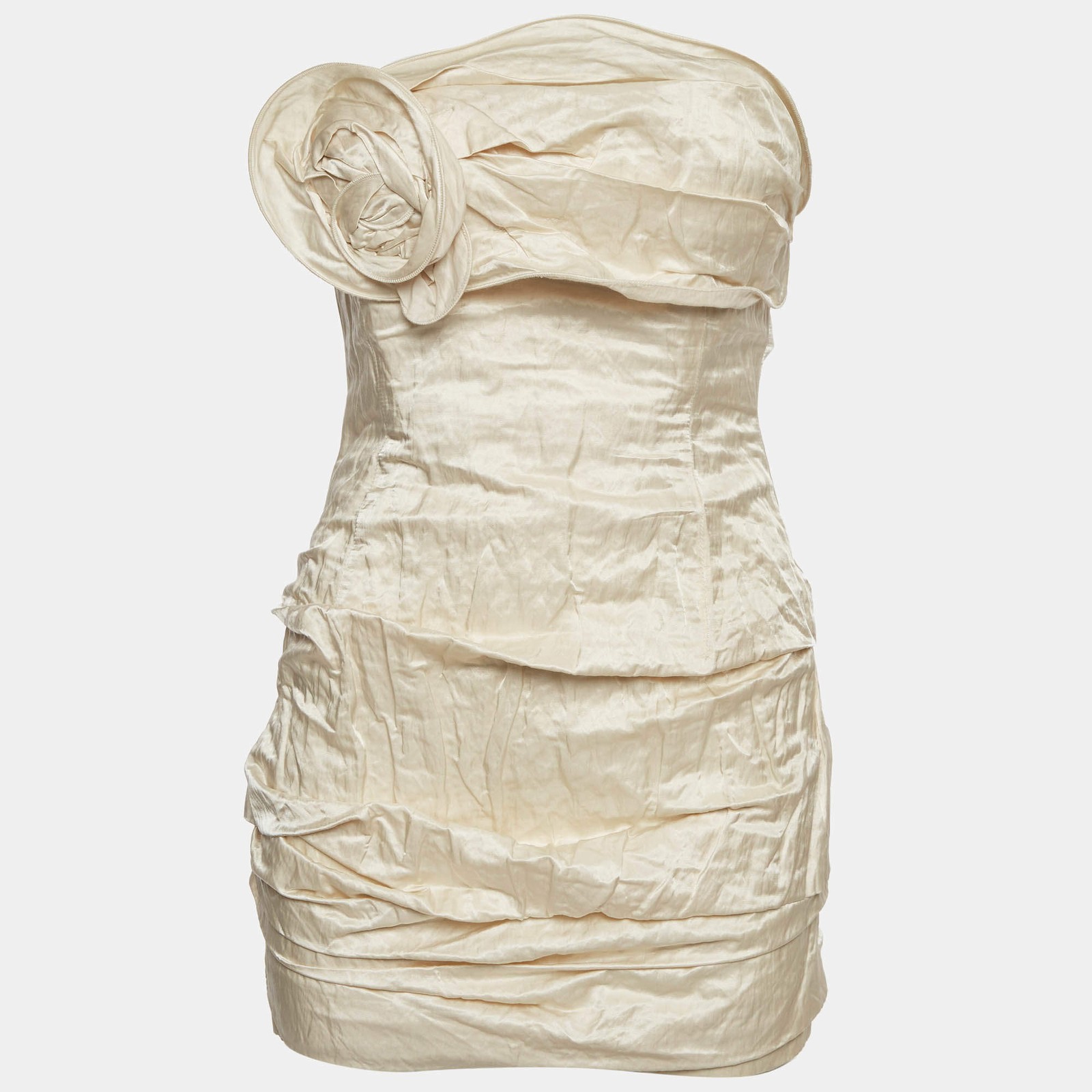 Magda Butrym Cream Satin Floral Applique Mini Dress S