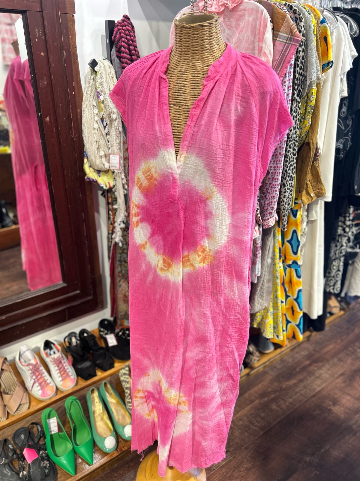 Love Tanjane pink, orange & white Cotton Tye Dye Maxi pocket detail Dress