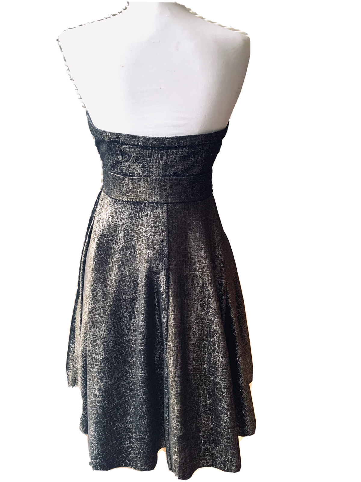 Free People “Shattered Foil” Blk Shimmery Stretch Velour~Hi/Low~Fit & Flare~S
