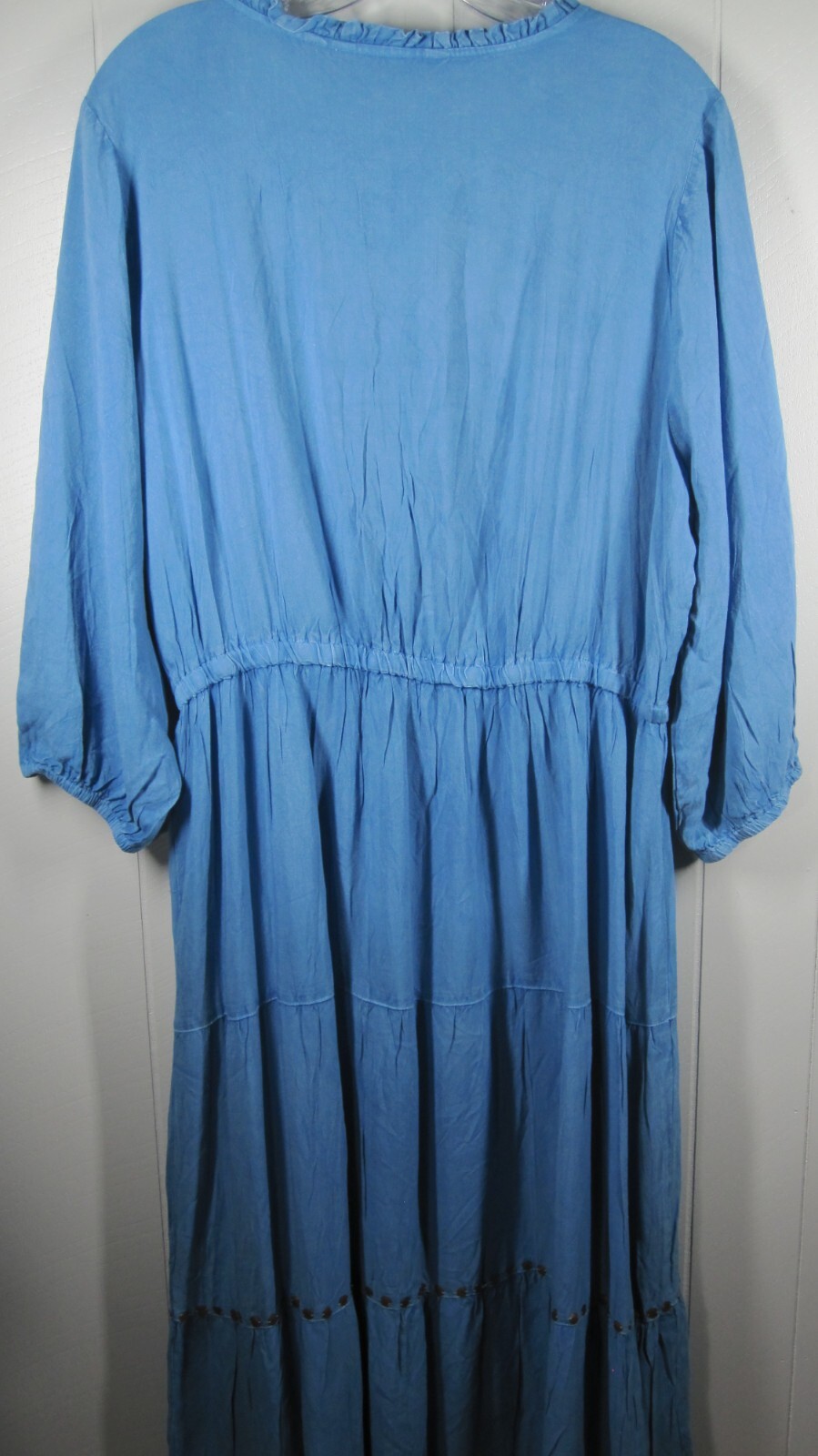 Mile Gabrielle Dress Womens 1X Chambray Maxi Tiered Studded Tassels Western Boho