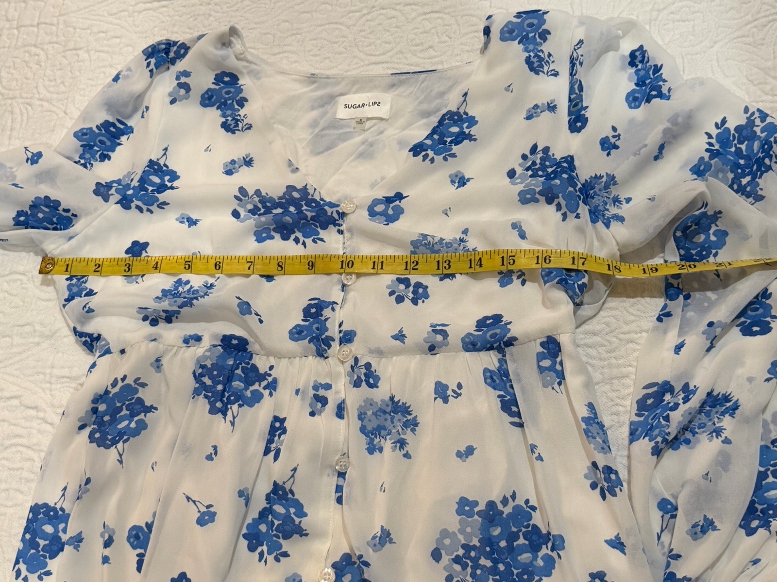 Sugarlips Blue White Floral Kissa Tiered Maxi Dress Button Down Long Sleeve Sz S