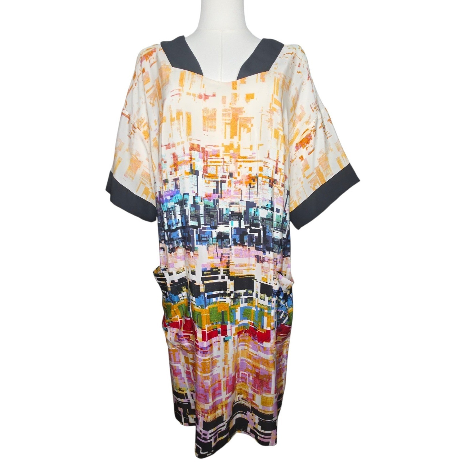 Donna Morgan 100% Silk Abstract Geometric Art Print Shift Dress Size 12 NWT
