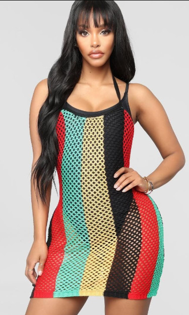 SM Rasta Rihanna Mini Backless Hot Dress 100% Cotton Girl Women Jamaican String