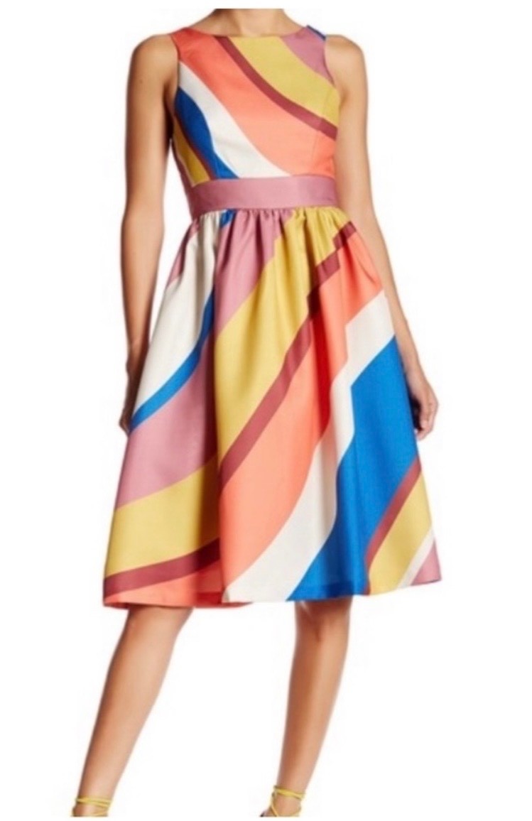 NWT Champagne & Strawberry Bold Striped Colorful Candyland Fit & Flare Dress L