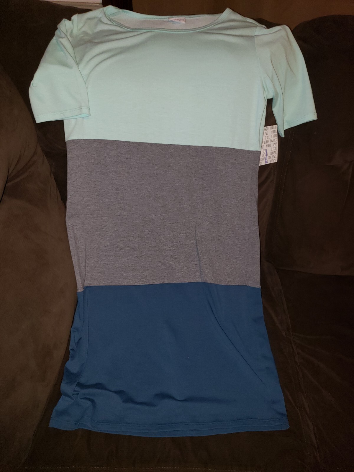 NWT Lularoe Julia Dress size Large Green Gray Blue Color Block T-shirt Dress