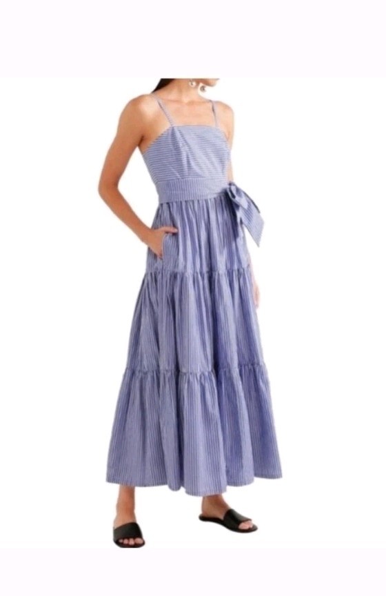 J. Crew Women’s Size 6 Striped Tiered Maxi Dress Sleeveless Blue White