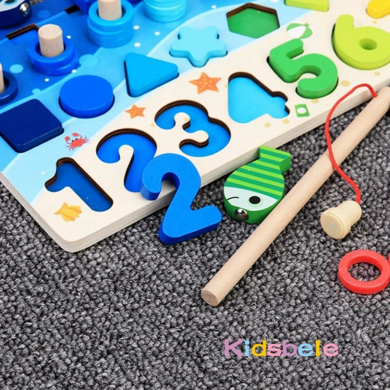 Kids Montessori Math Toys For Toddlers Educational Wooden Puzzle Fishing Toys