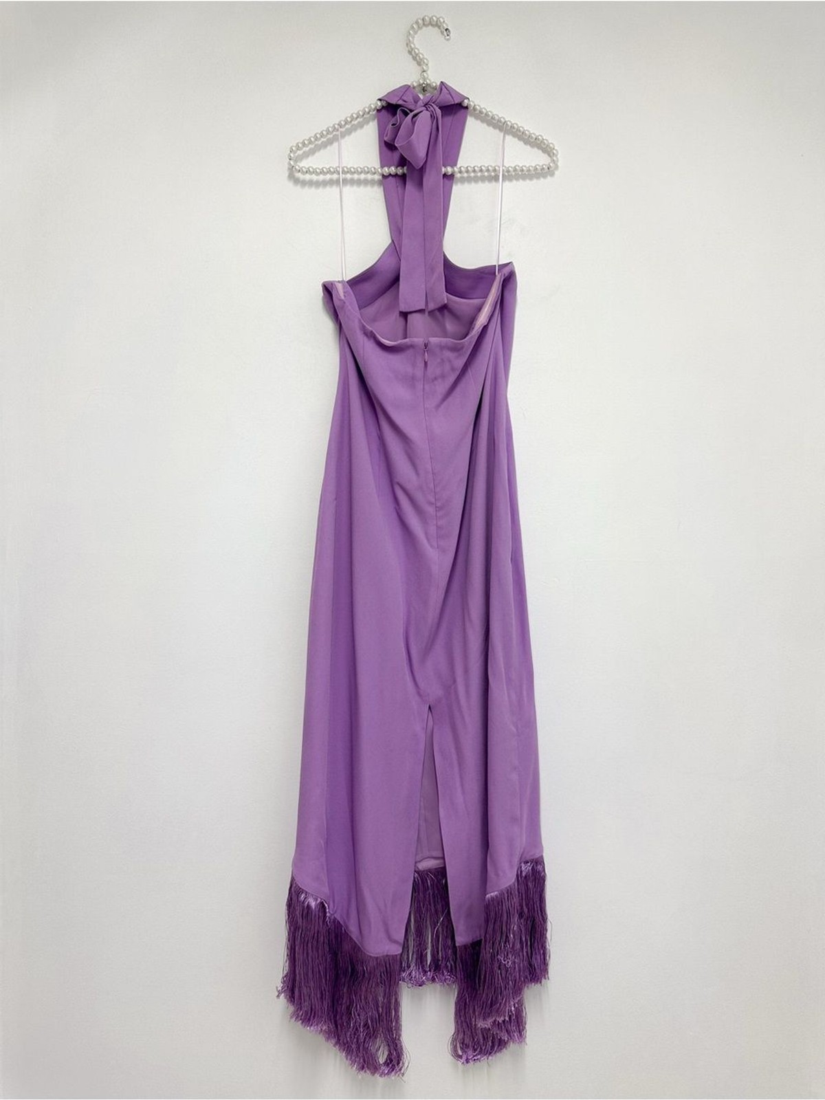 NWT J.Crew Collection Halter Neck Crepe Fringe Hem Purple Midi Dress Womens Sz 6