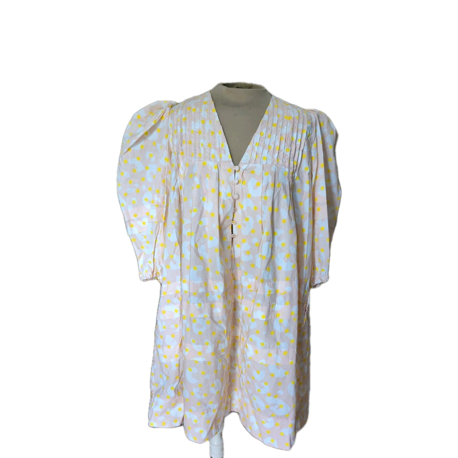 Hunter Bell Jenkins Dress Size S Missing 3 Buttons Light Pink Yellow Dots