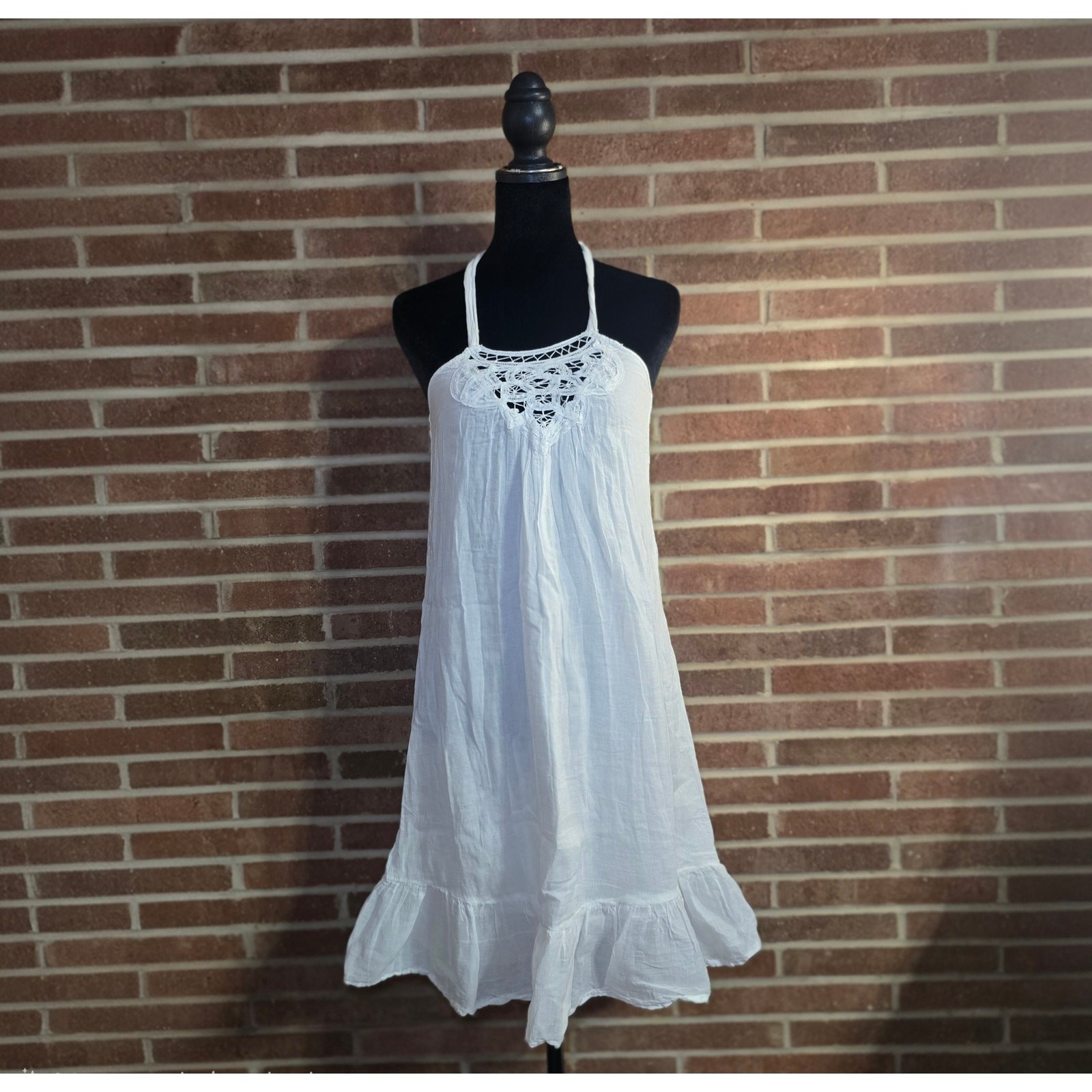 L.E.I. Kendall Woven Crochet Lace Halter Mini Dress White Size XS NWT Y2K Boho