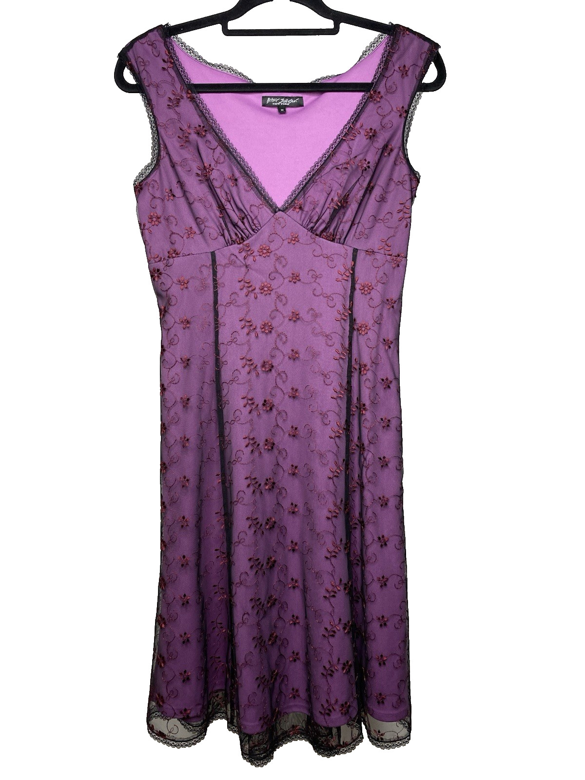 VTG Betsey Johnson NY Y2K Gothic Romantic Purple Floral Dress Women’s Medium
