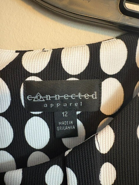 Connected Apparel Black & White Polka Dot Bow‑Waist Dress