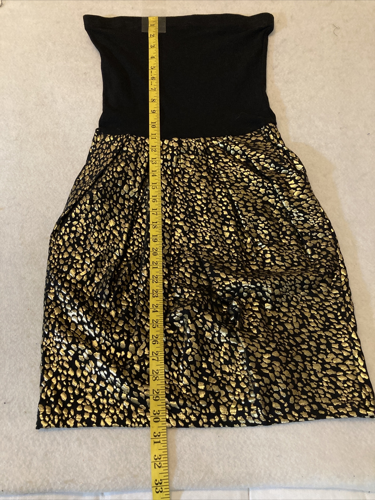 Strapless TapeMeasure Dress Animal Print Bottom Black Top SZ S USA Sexy