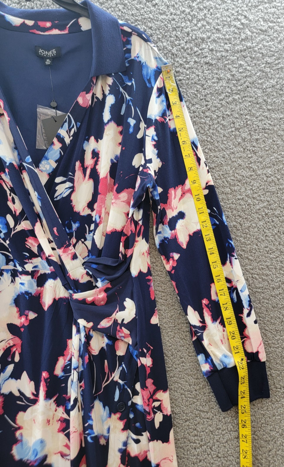 Jones New York Collared Twisted Wrap Midi Dress Women’s Size XL Pacific Navy