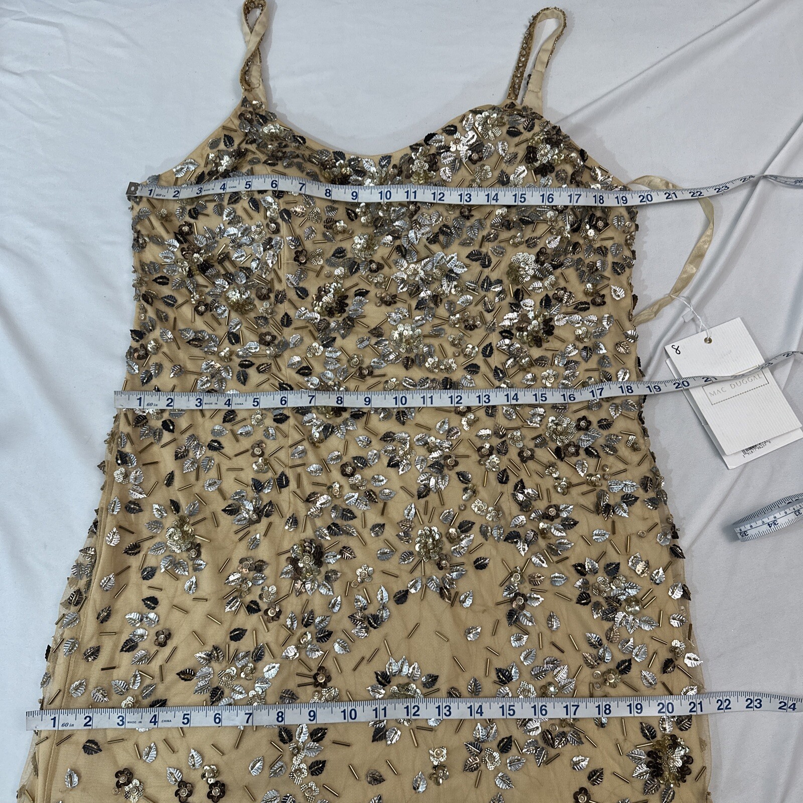 NWT $598 Mac Duggal [ 14 ] 5477 Floral Embellished Scoop Neck Gown Gold #Q945