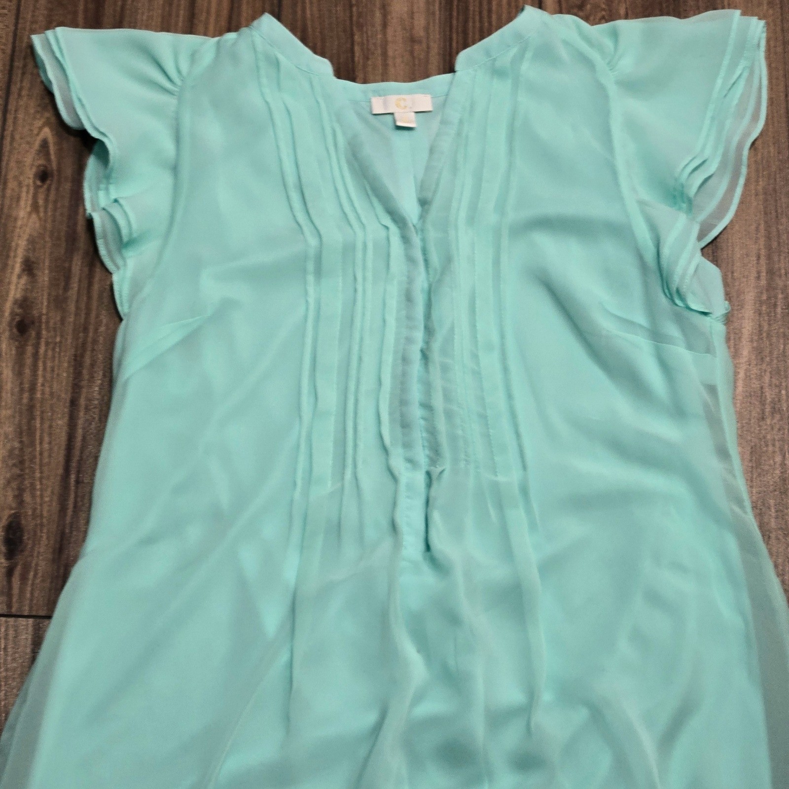 Charming Charlie Mint Aqua Pintuck Flutter Sleeve Chiffon Mini Dress Tunic S