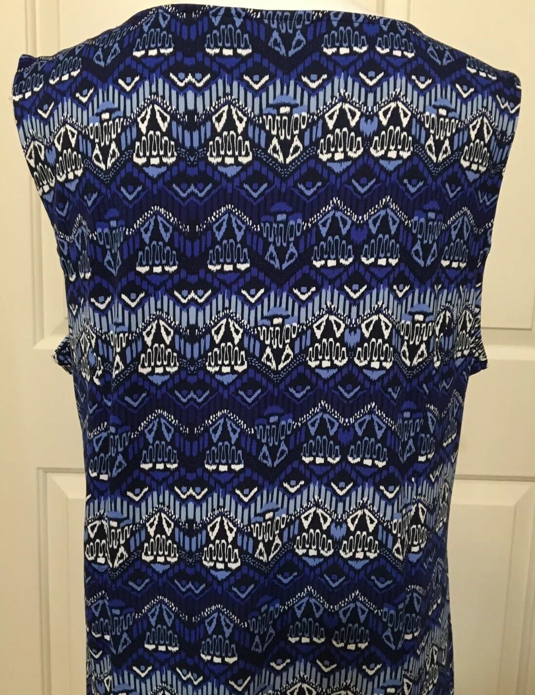 NWT Kim Rogers PXL blue white black sleeveless v-neck fit and flare dress