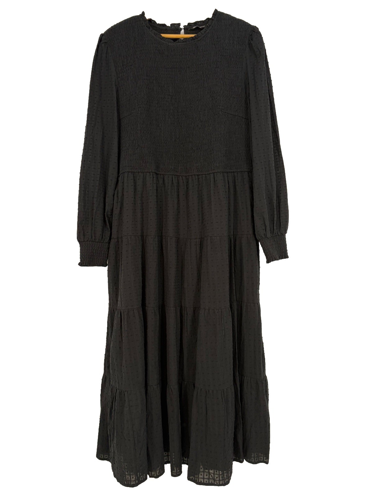 Pretty Garden Black Maxi Dress XXL Smocked 3 Tiered Cotton Prairie Witchy Summer