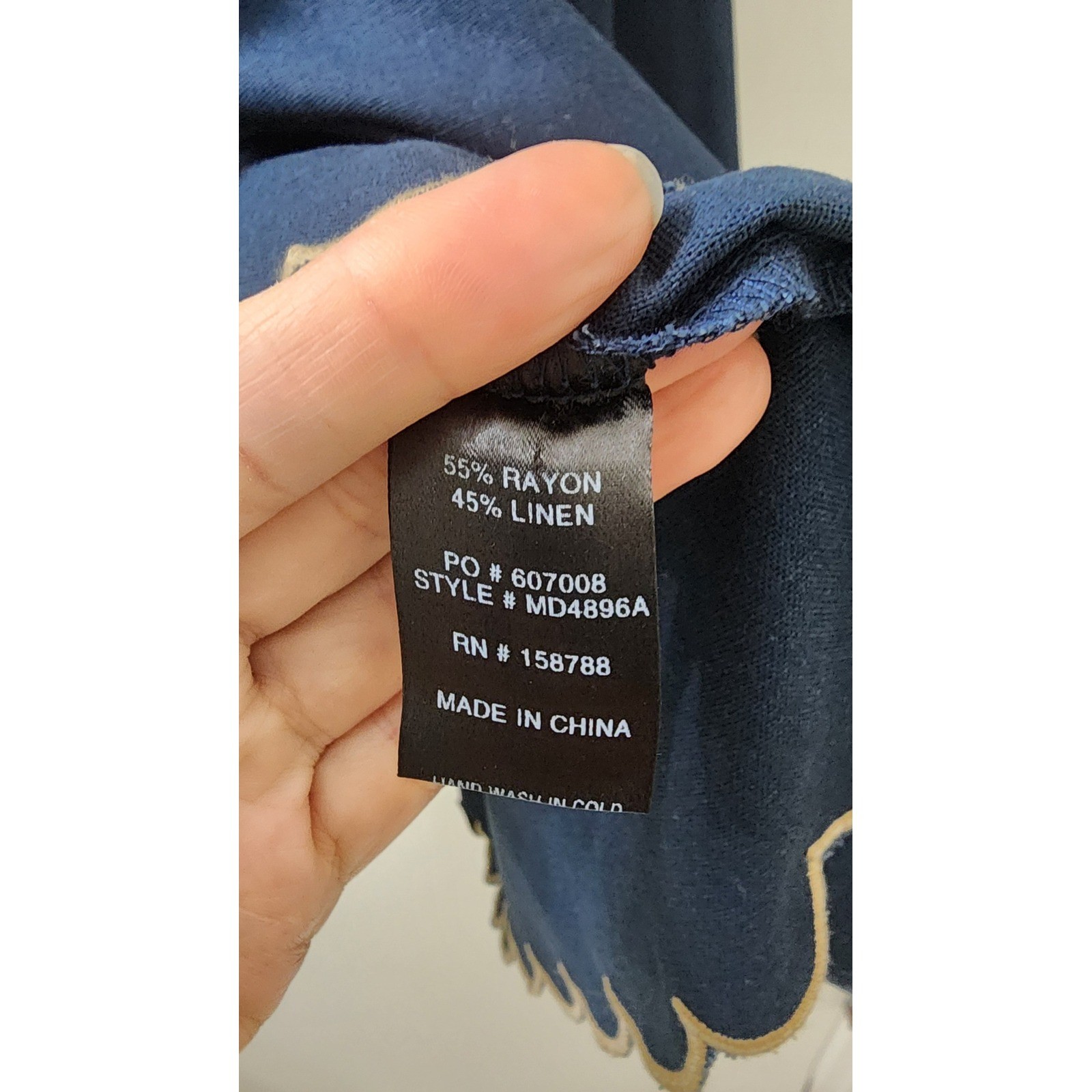 MABLE Navy Blue Embroidered Scalloped Linen Blend Mini Shirt Dress MD4896A M