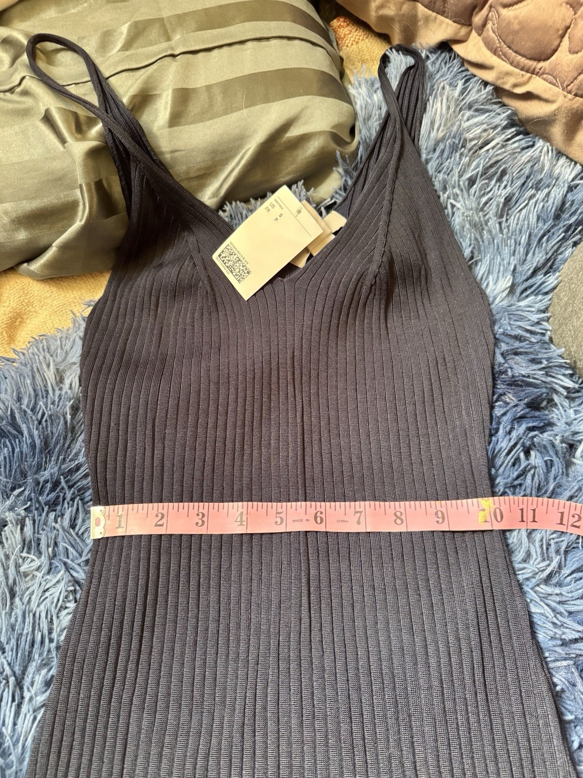 H&M Navy Blue Ribbed Midi Dress Viscose Polyamide V Neck NWT S