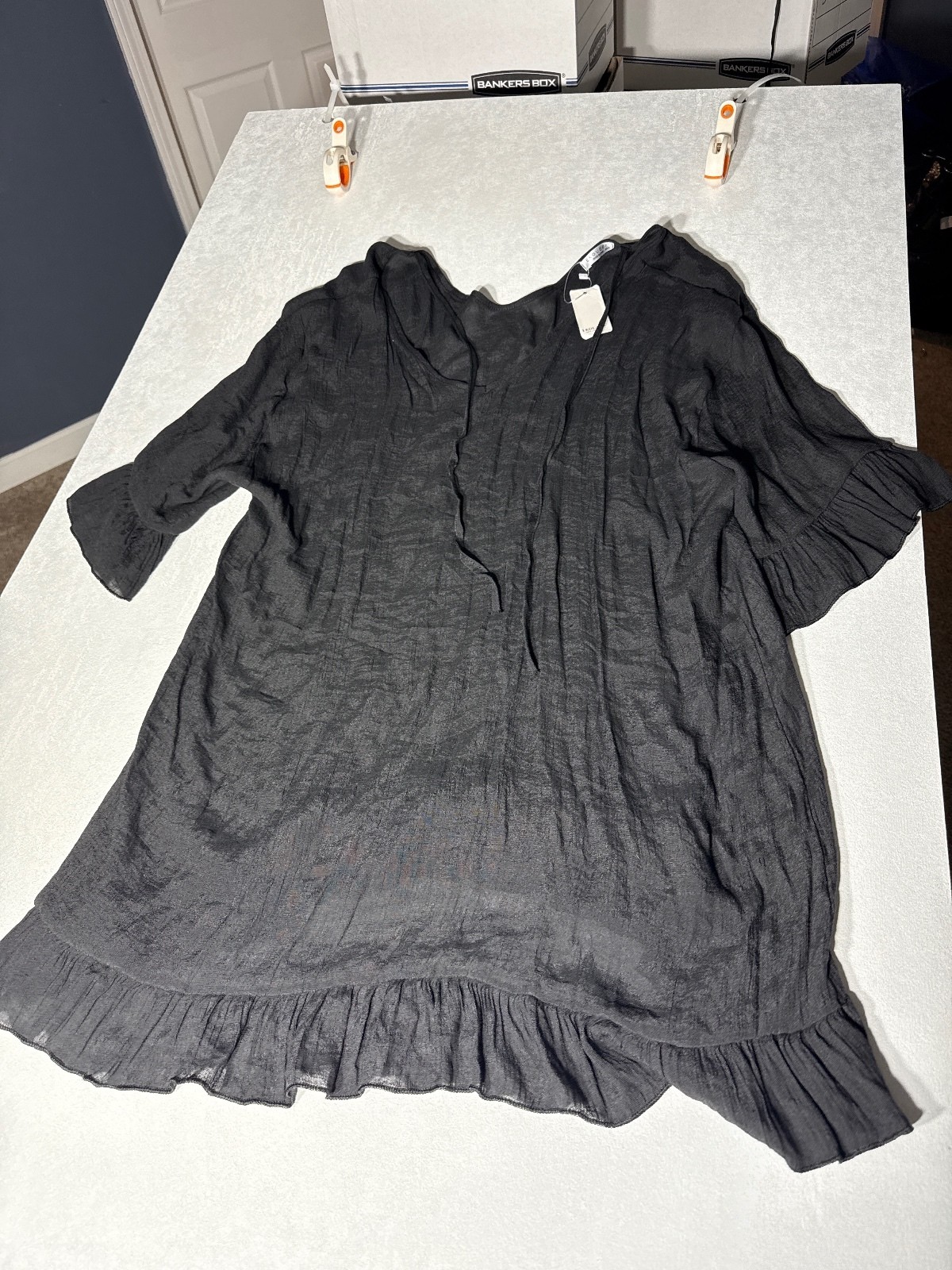 Ekouaer Black Ruffled Hem Dress XXL