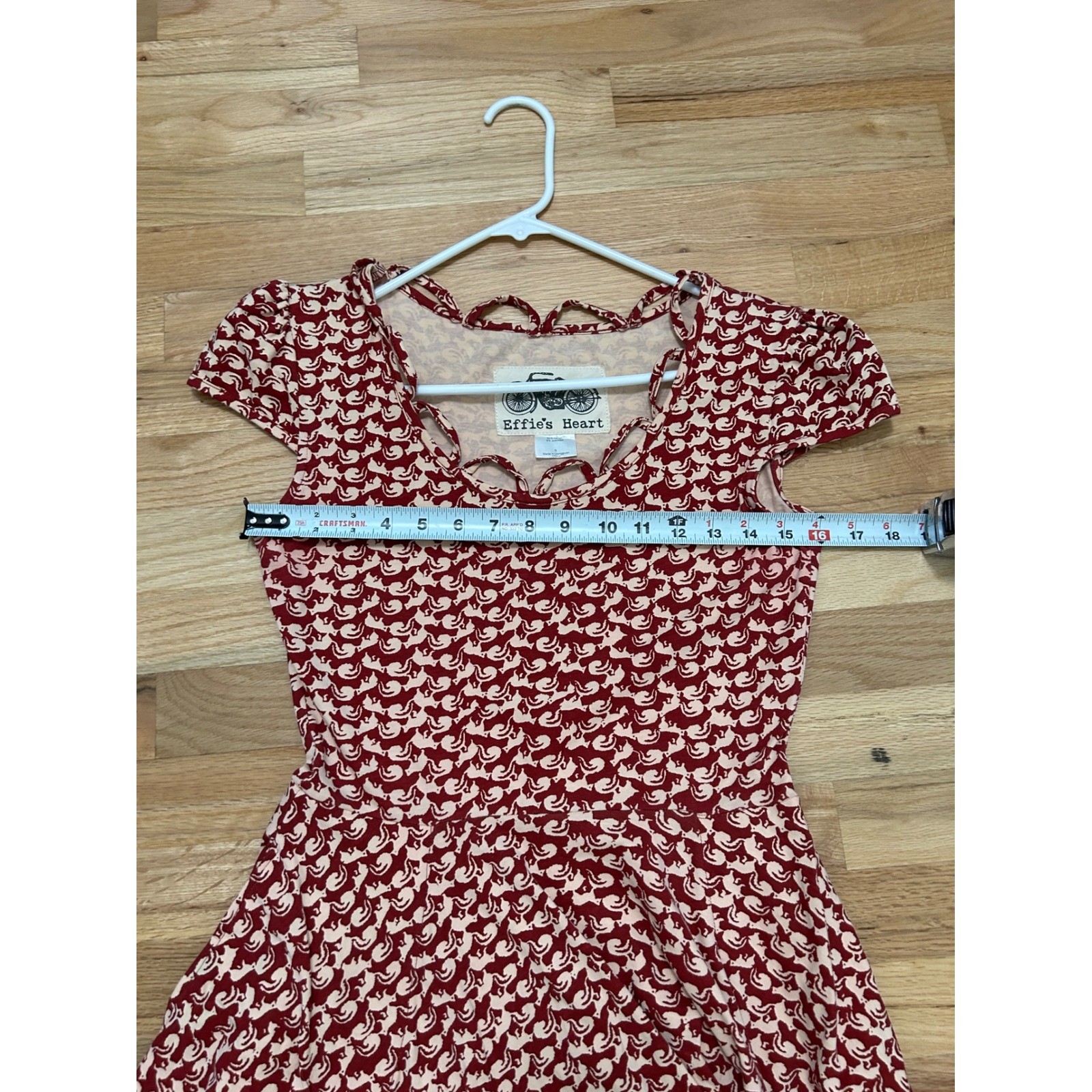 Effie’s Heart Burgundy Squirrel Print Fit and Flare Dress Pockets Small