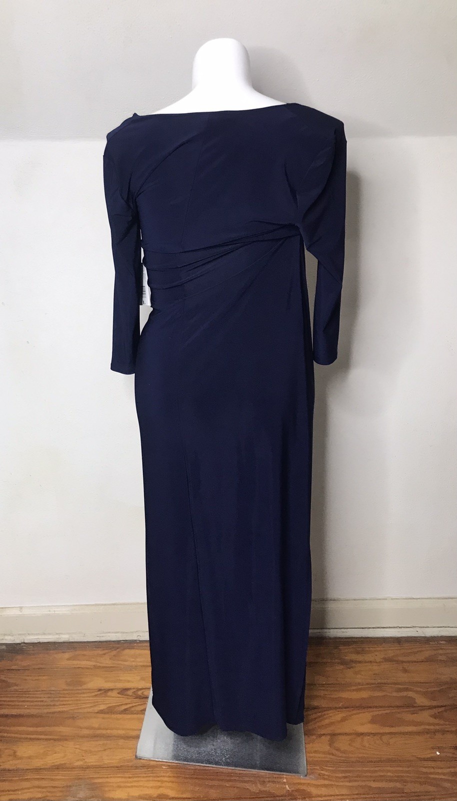 Laundry By Design Navy Blue 3/4 Sleeve Ruched Maxi Dress Size L