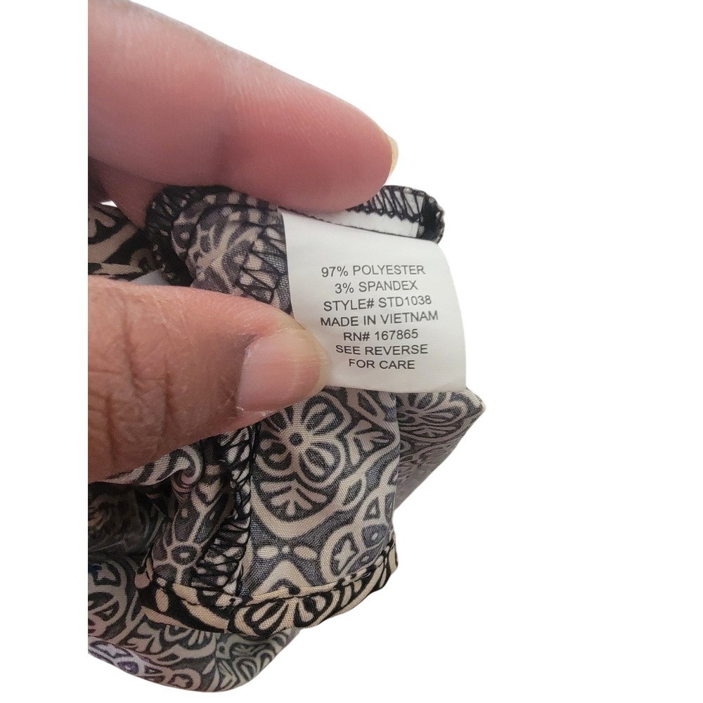 NY Collection Geometric Medallion Print Roll Tab Shirt Dress Tan Black STD1038 M