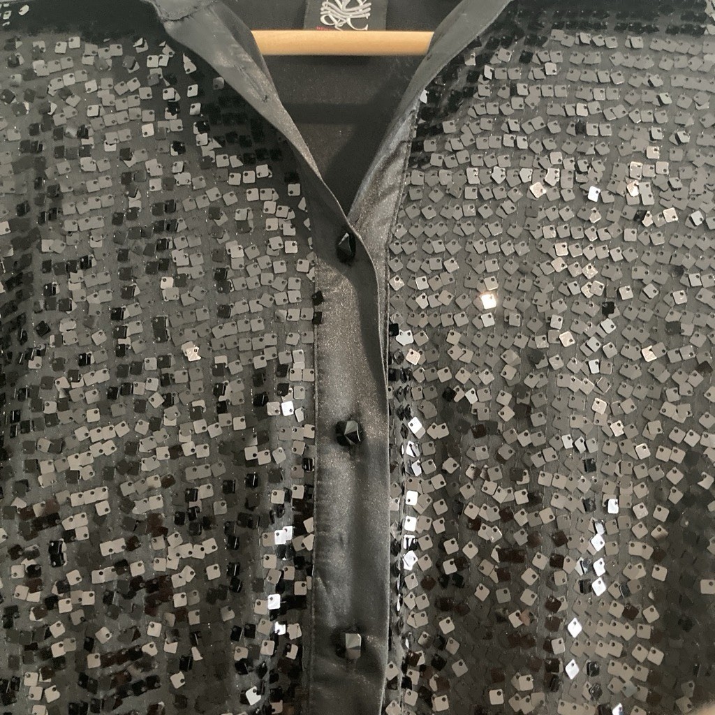 New York & Company Black Sequin Button Dress M Short