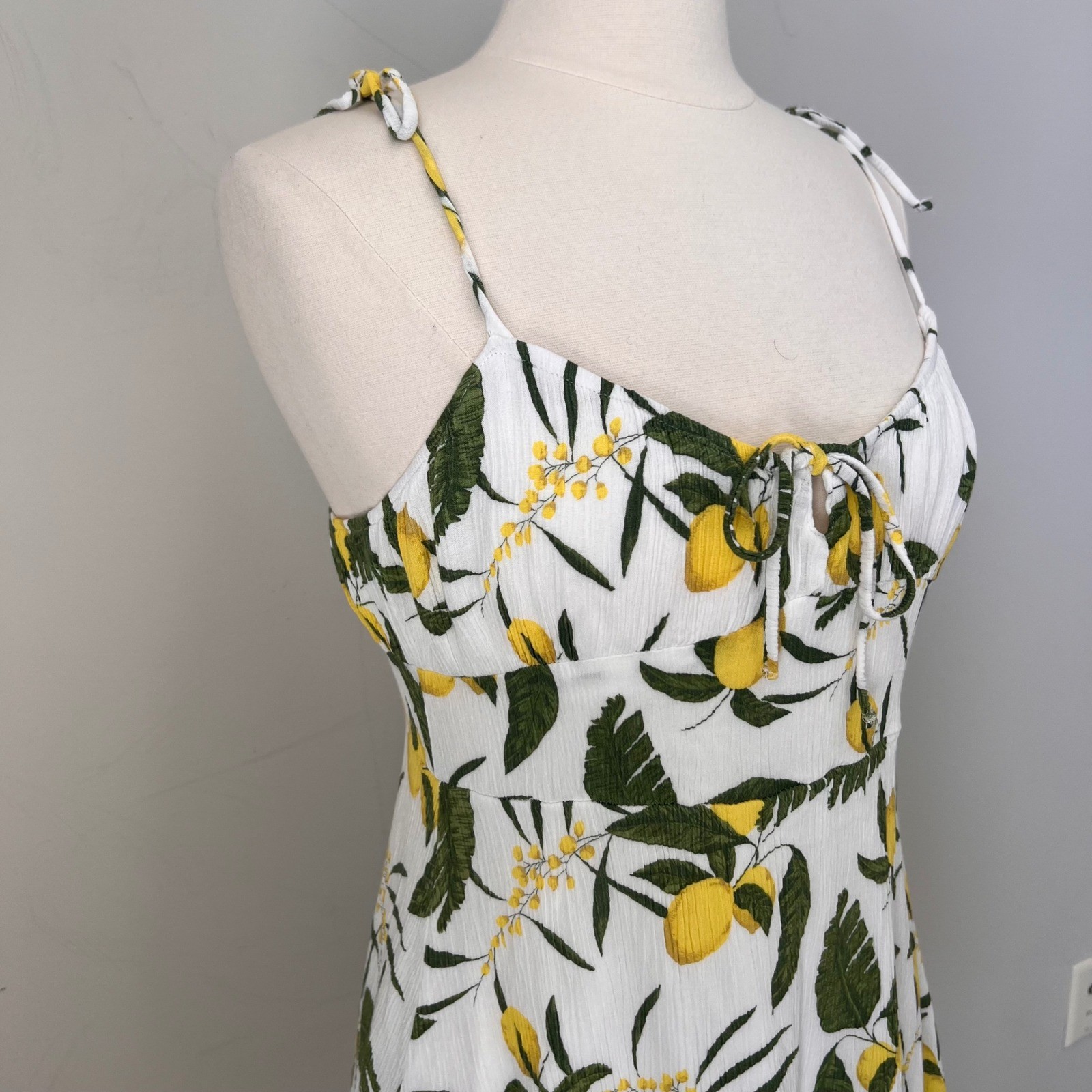 Pull&Bear Lemon Print Sweetheart Mini Dress White Yellow Green XL 9390/316/250