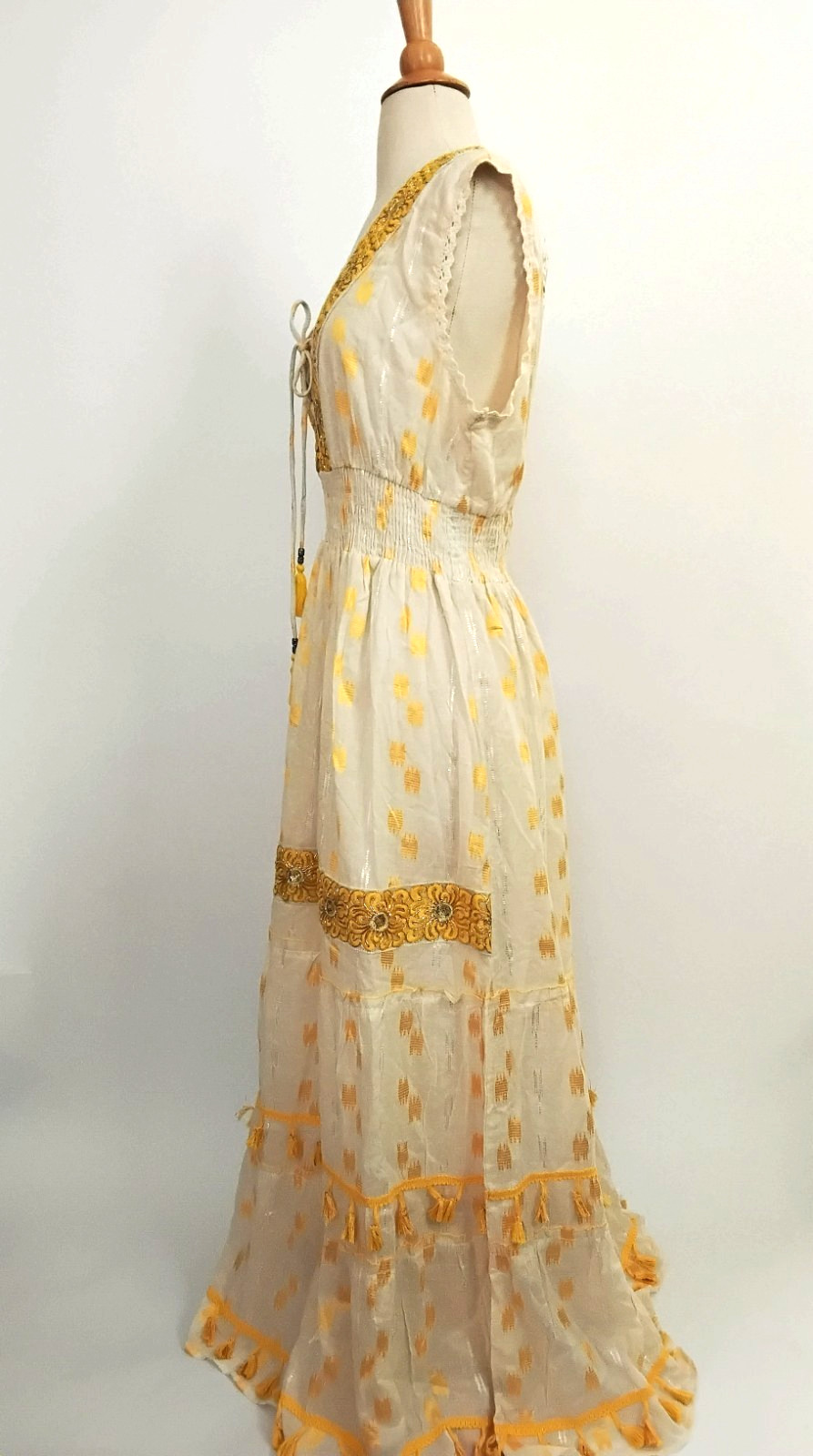 NWT Me 2 Magic Anthropologie Maxi Dress 1X Cream Yellow Gold Embroidered Boho