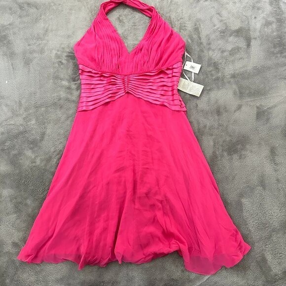 NWT Tadashi Shoji Hot Pink 100% Silk Halter Dress Women’s 16