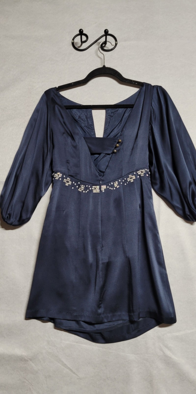 Navy W Beaded trim And Button Back Ls Nanette Lepore Short Silk Dress Size 0