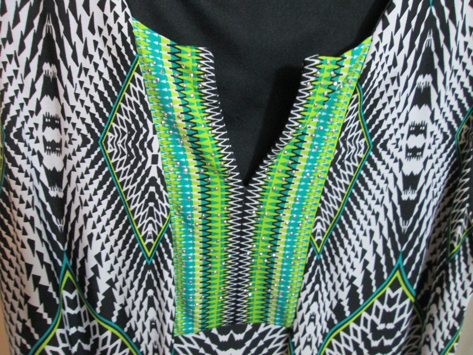 JM Womens Shift Dress Blk White Green Turq Silver Studs Poly Sleeveless Sz Small