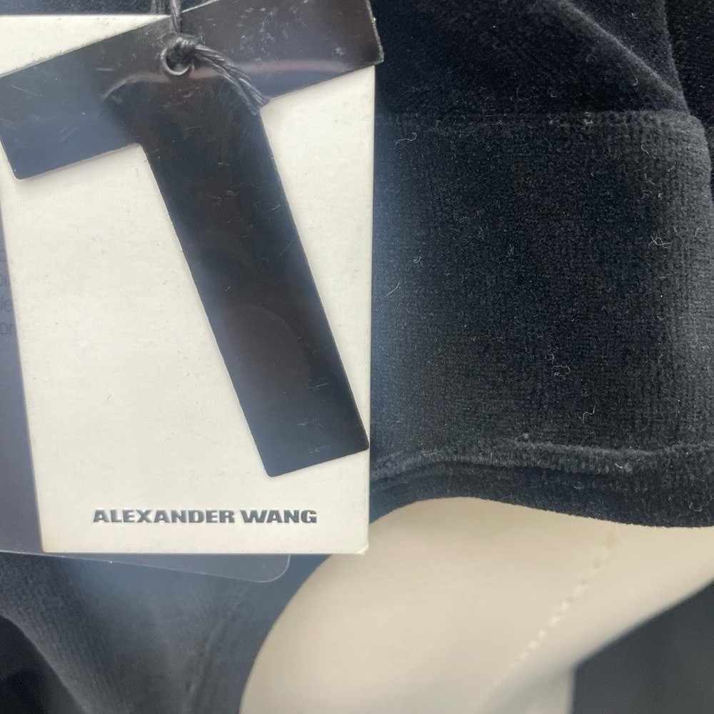 T by Alexander Wang Black Mock Neck Cut Out Back Velour Mini Shift Dress Large