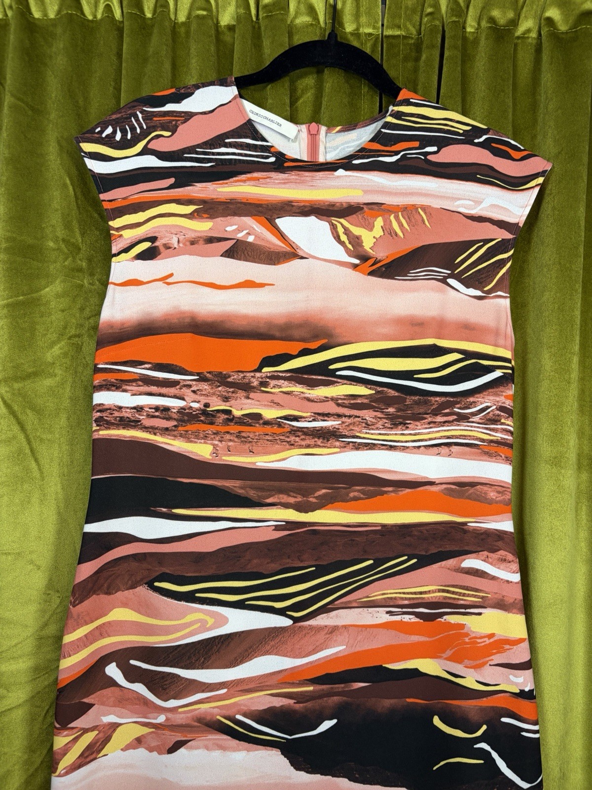 Cedric Charlier Assymetrical Midi Dress w/ abstract desert print US 10 $600+