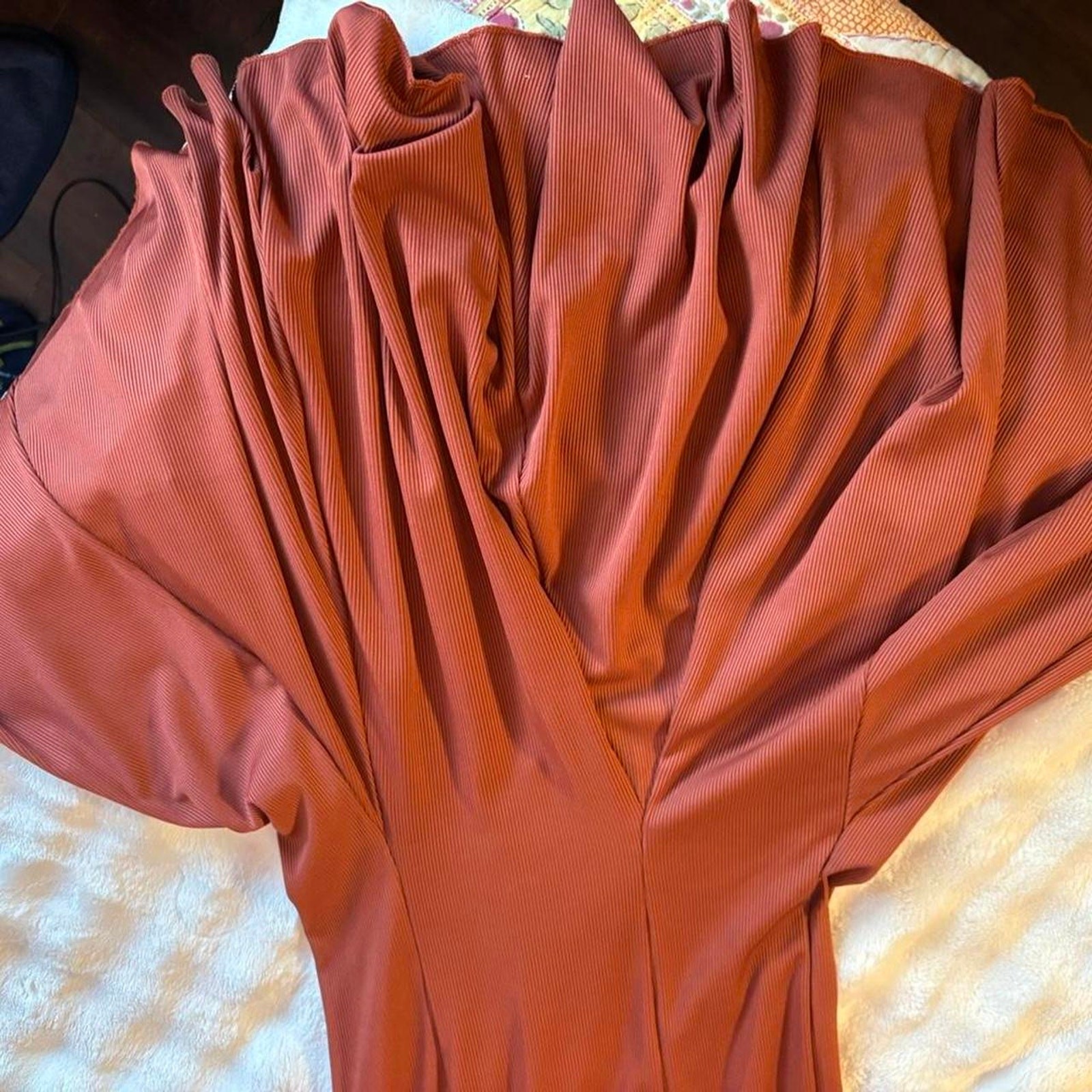 Rust/copper colored body con dress no label size small mermaid cut
